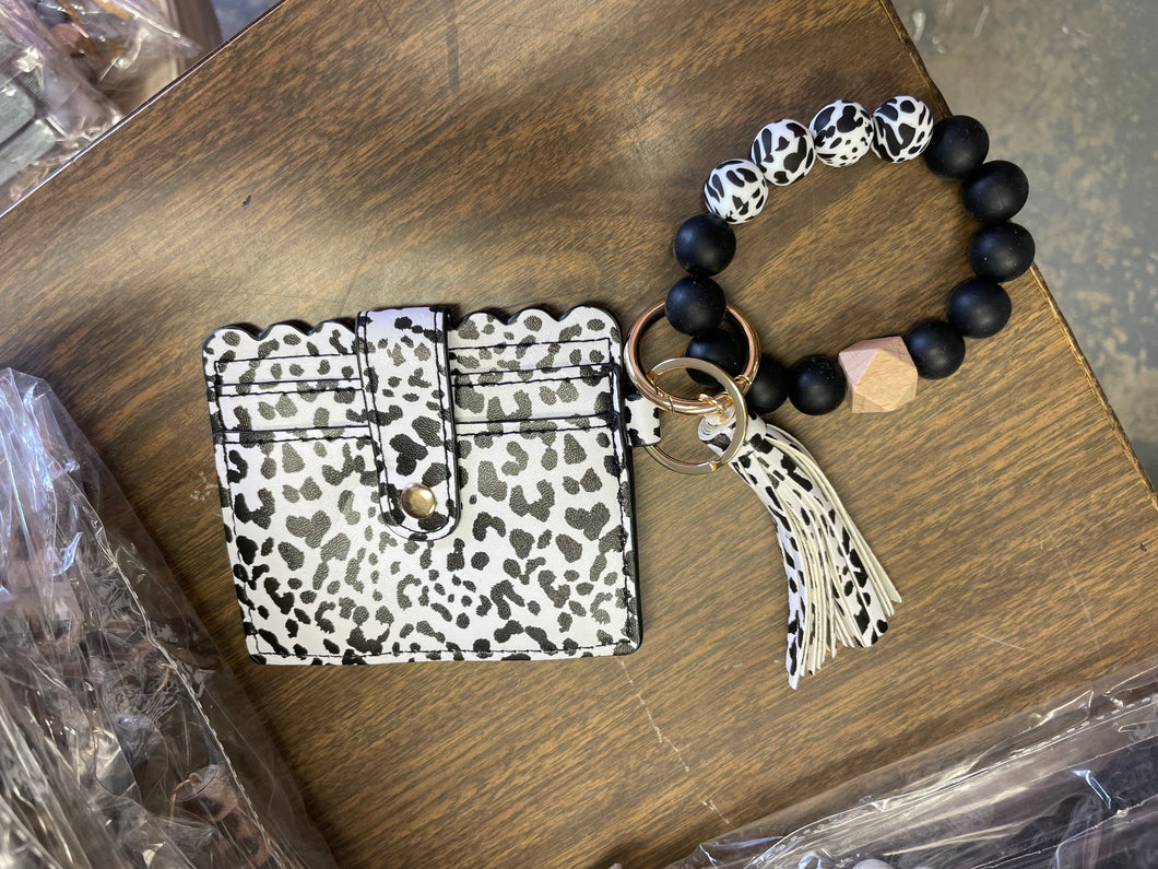 Black and White leopard Bracelet Wallet - silicone beads