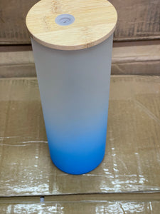 25 oz Glass Frosted Blue Sublimation Tumbler w/bamboo lid