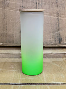 25 oz Glass Green Sublimation Tumblers w/Bamboo Lid